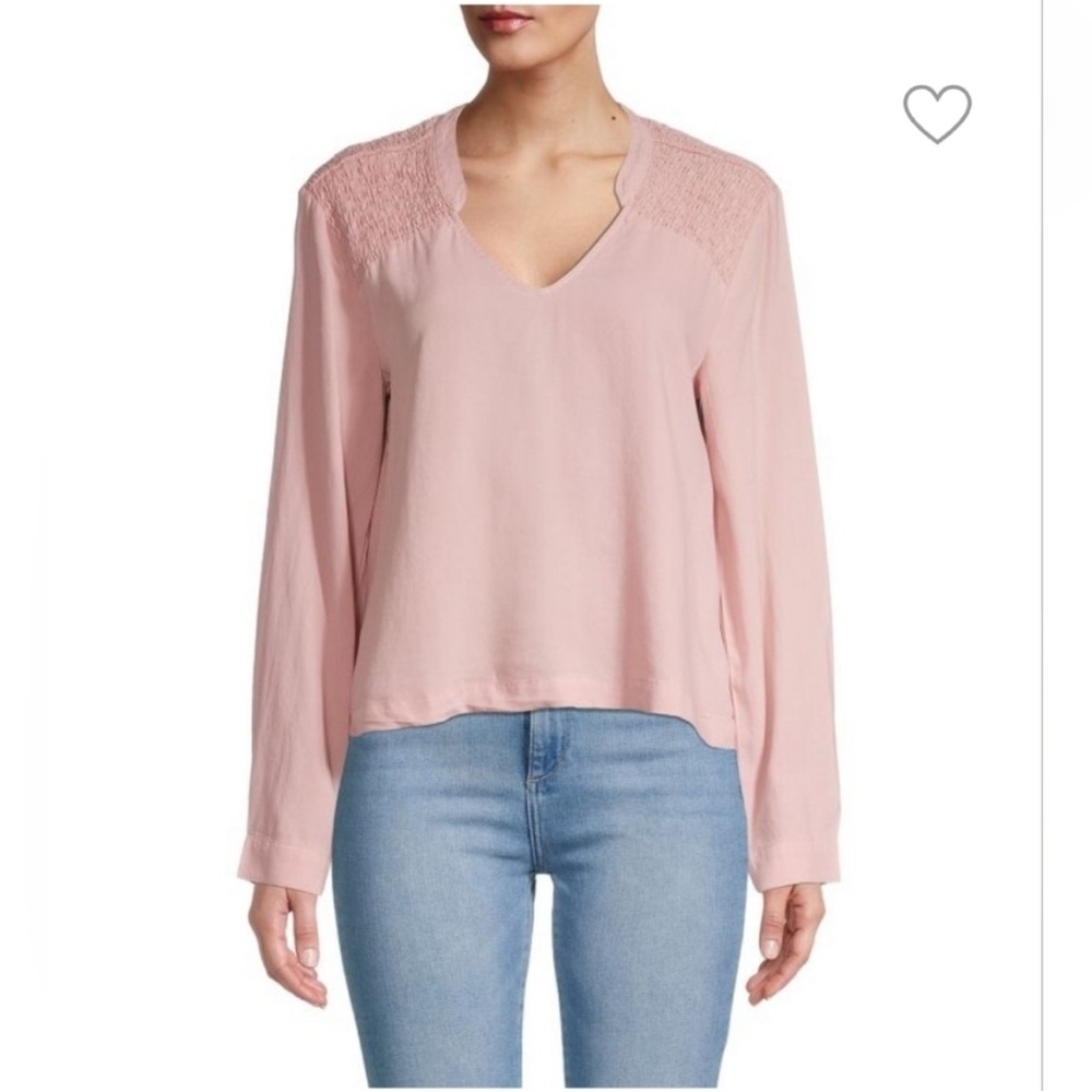 Cloth & Stone V Neck Long Sleeve Tencle Smocked Pink Blouse Size Small